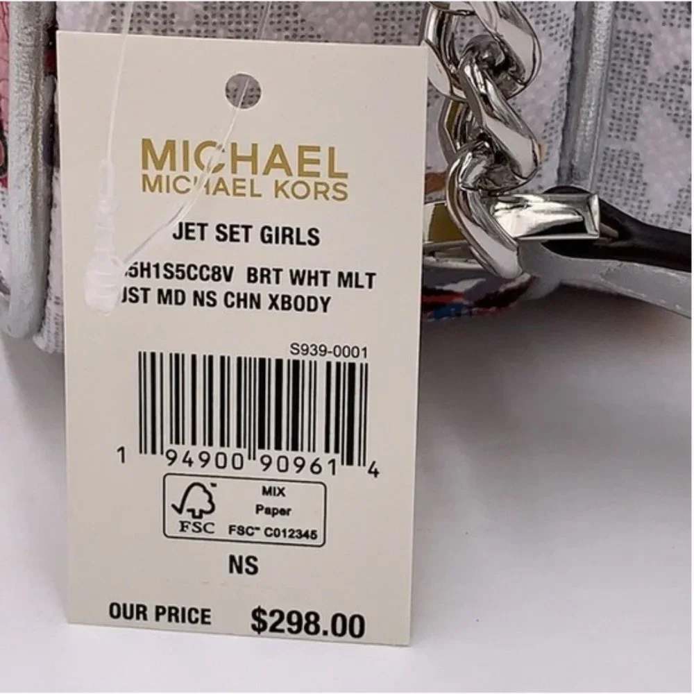 MICHAEL KORS WOMEN LADY SKI GIRL SKIER CHAIN CROSSBODY BAG WHITE LOGO GREY LTH - Picture 7 of 15